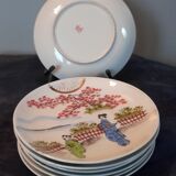 7 sub-cups / small plates porcelain extrafine geisha décor and Japanese landscape, early twentieth century