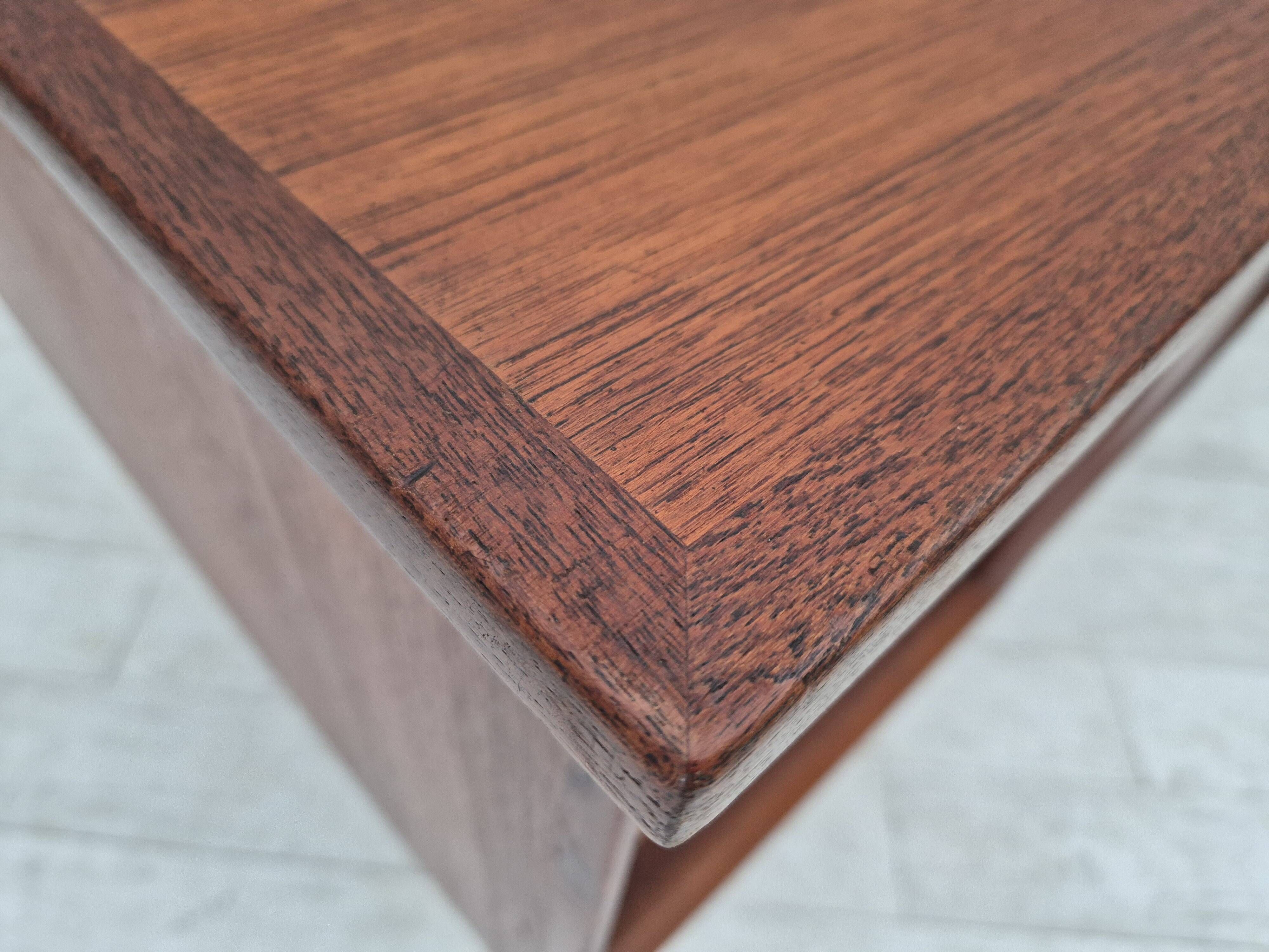 1960s, Danish double-sided, free standing desk, original condition, teak wood, drawers, sliding door