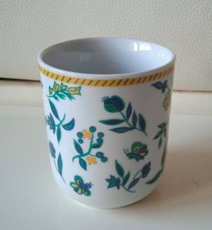 Set of vintage DPR mugs – blue and green floral design – h9 x d7.5 cm