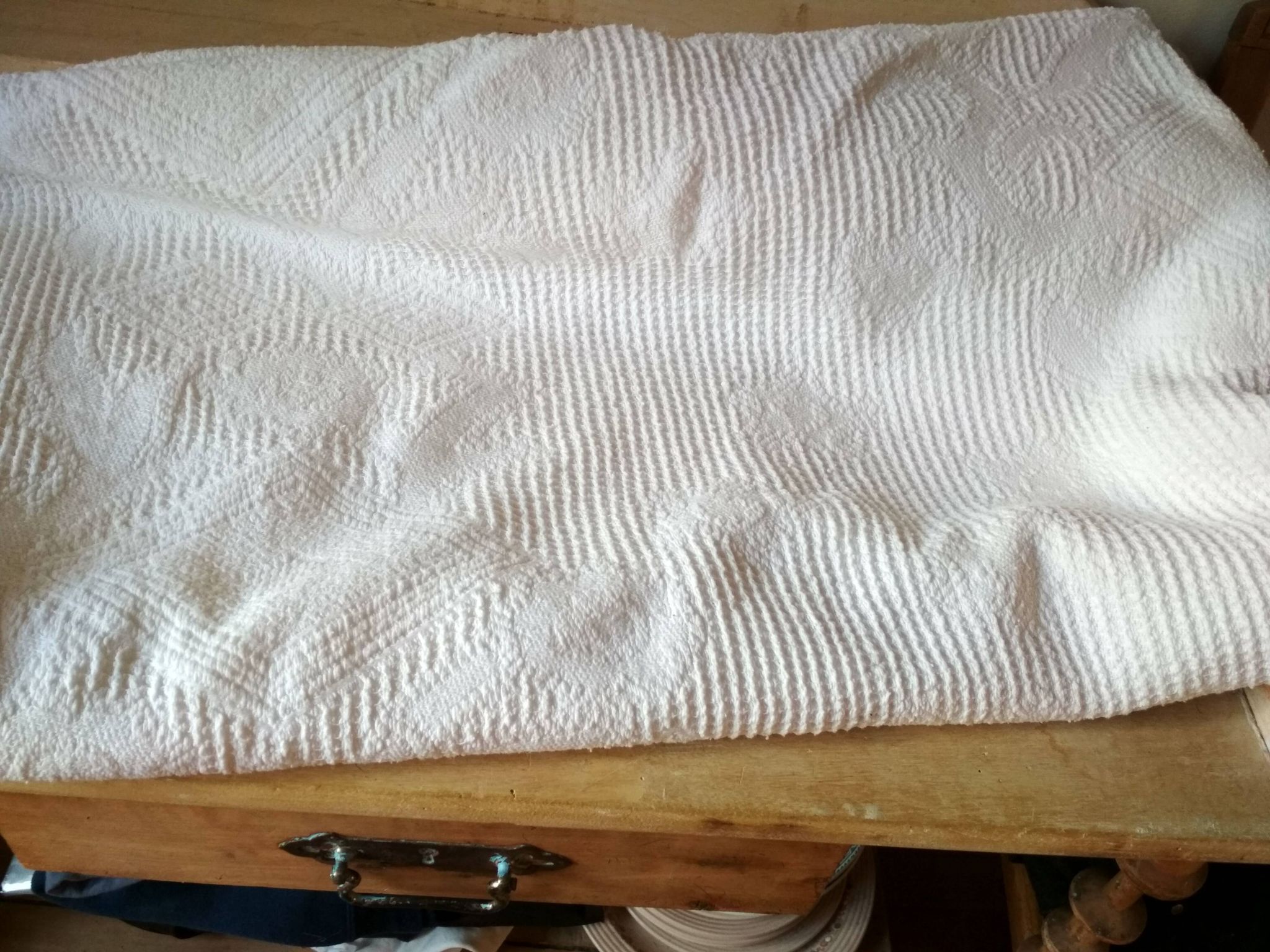 Dessus de lit en coton blanc  tissé , lit 1 place