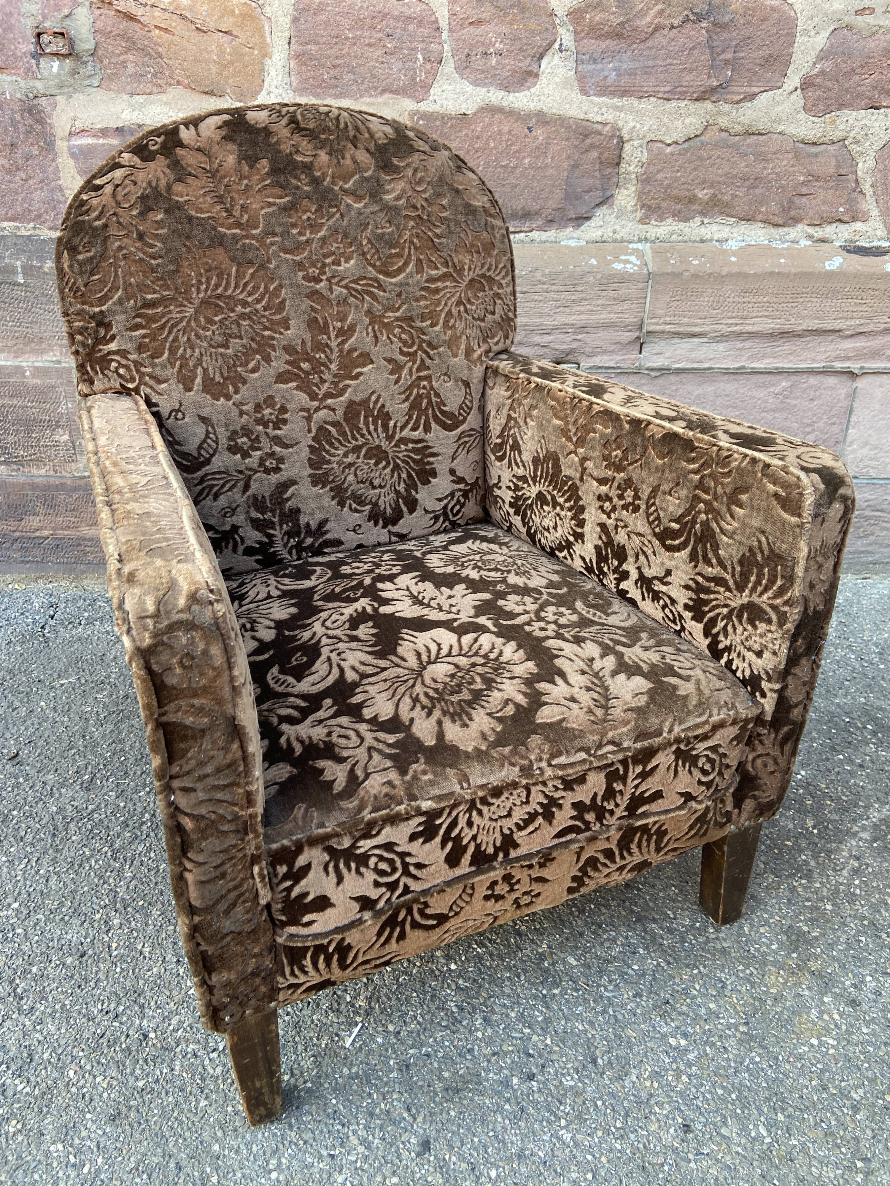 Pair of 1930 vintage art deco club armchairs in velvet