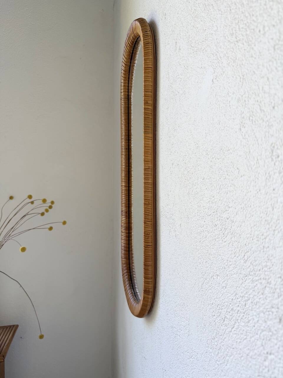Miroir osier tressé Italie années 60 ovale