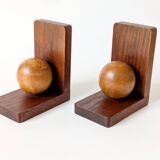 Paire de serre-livres boules en chêne ancien, Midcentury Art Deco