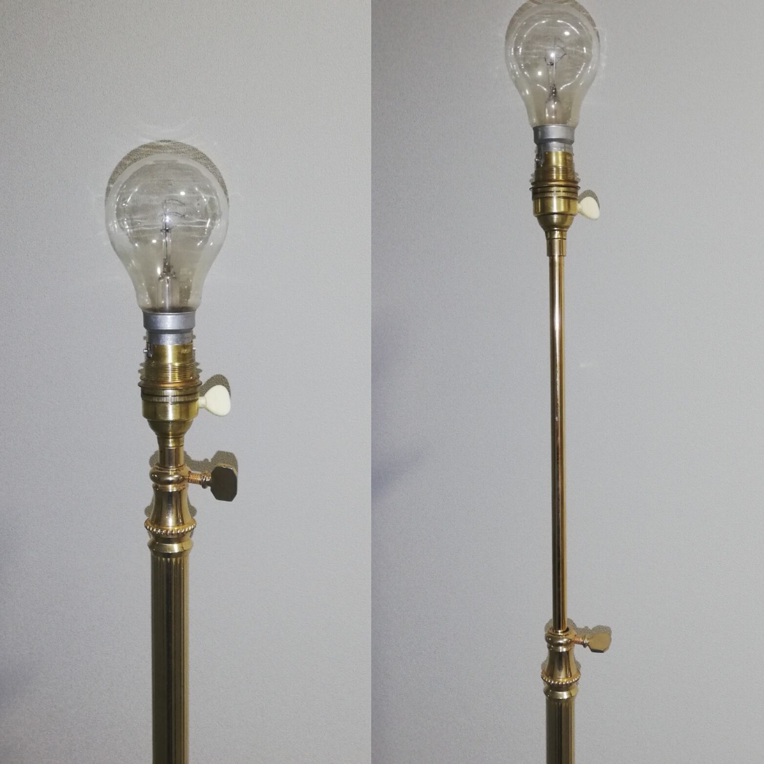 Lampadaire tripode en bronze doré et ciselé à hauteur variable