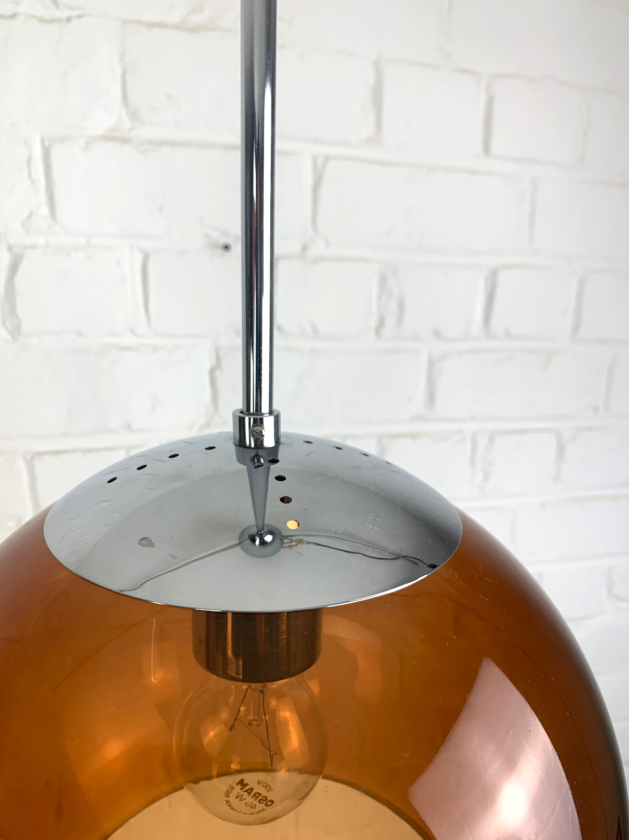 Pendant lamp ball Space Age amber glass chrome 1970s