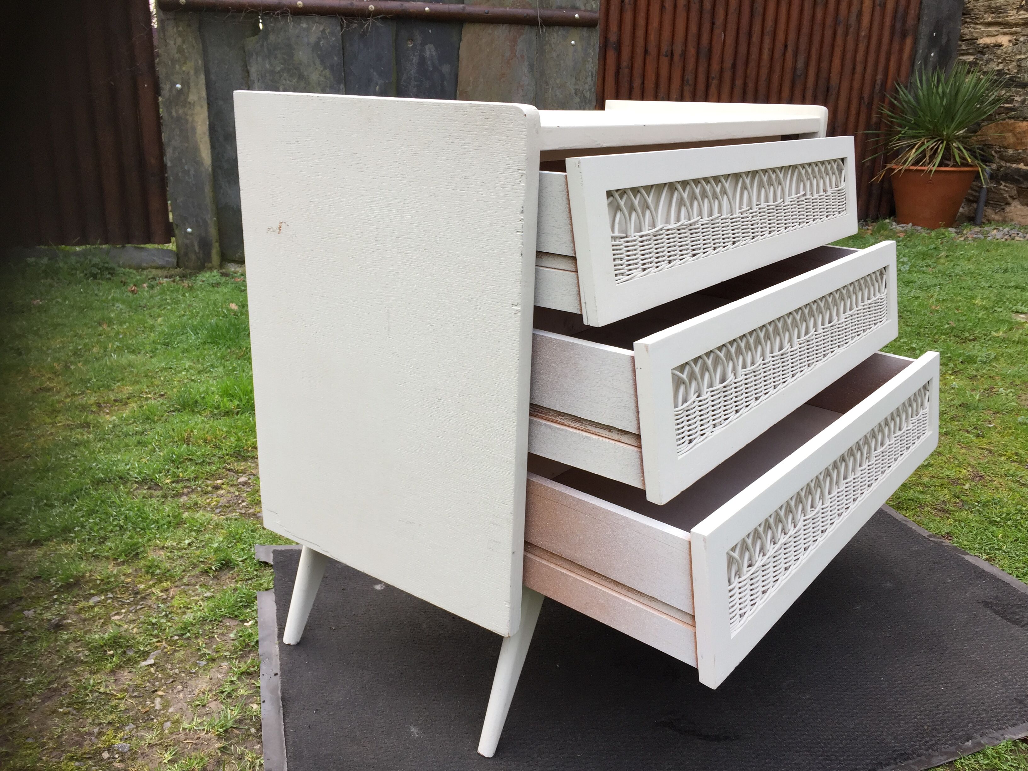 Vintage lacquered chest of drawers grey white