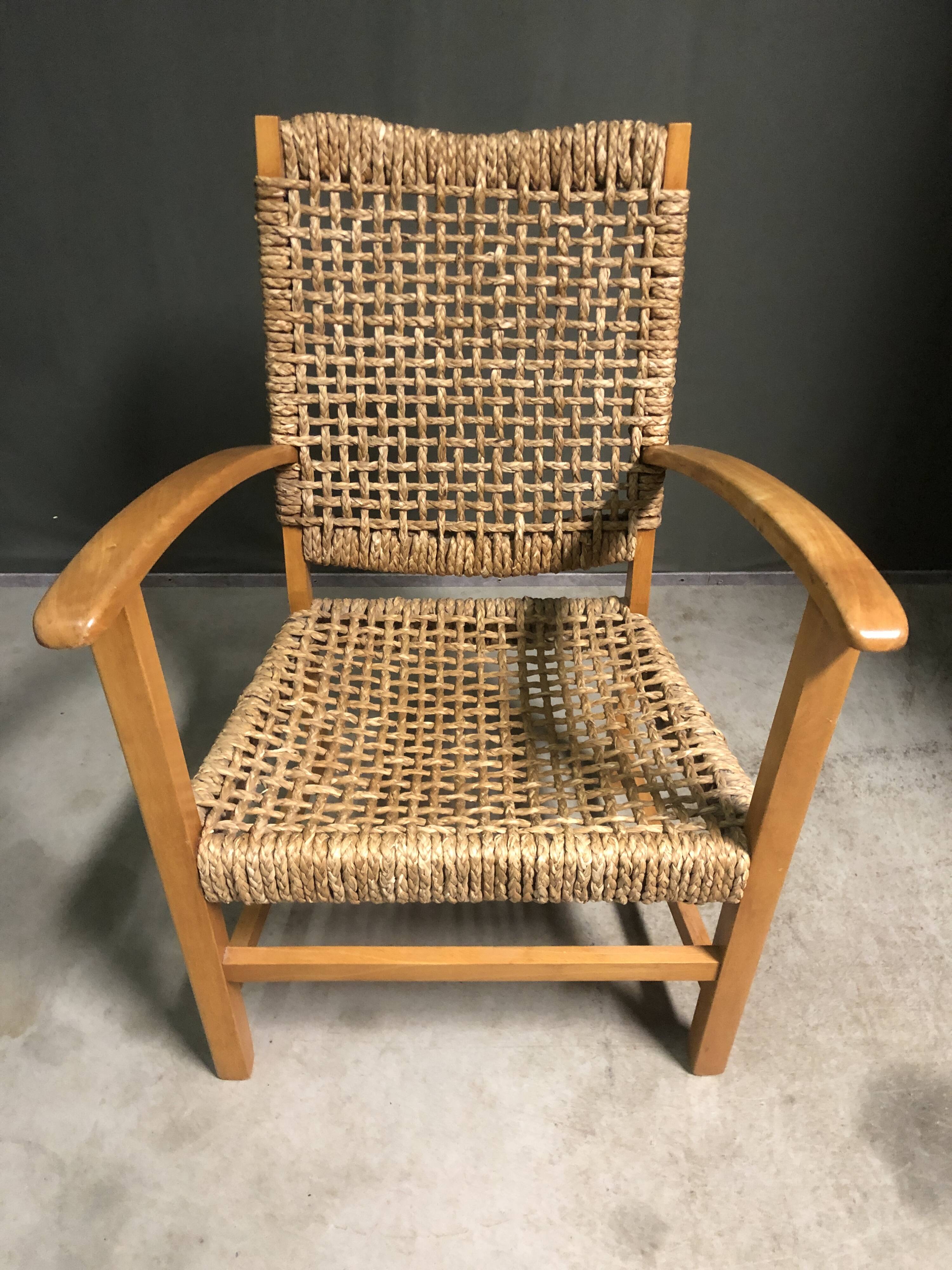 1950's French sea grass rope armchair