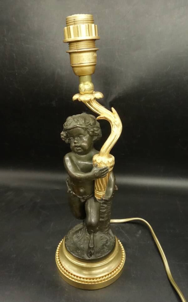 Clodion faun lamp, Louis XVI style, early 1900s - gilded and patinated bronze