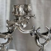 Pair of vintage 1950s silver-plated metal rocaille chandeliers
