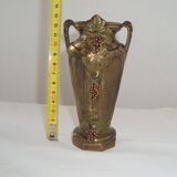 Pair of Small Cast Iron Vases Patterns Grapes Vines France Vintage Art Nouveau