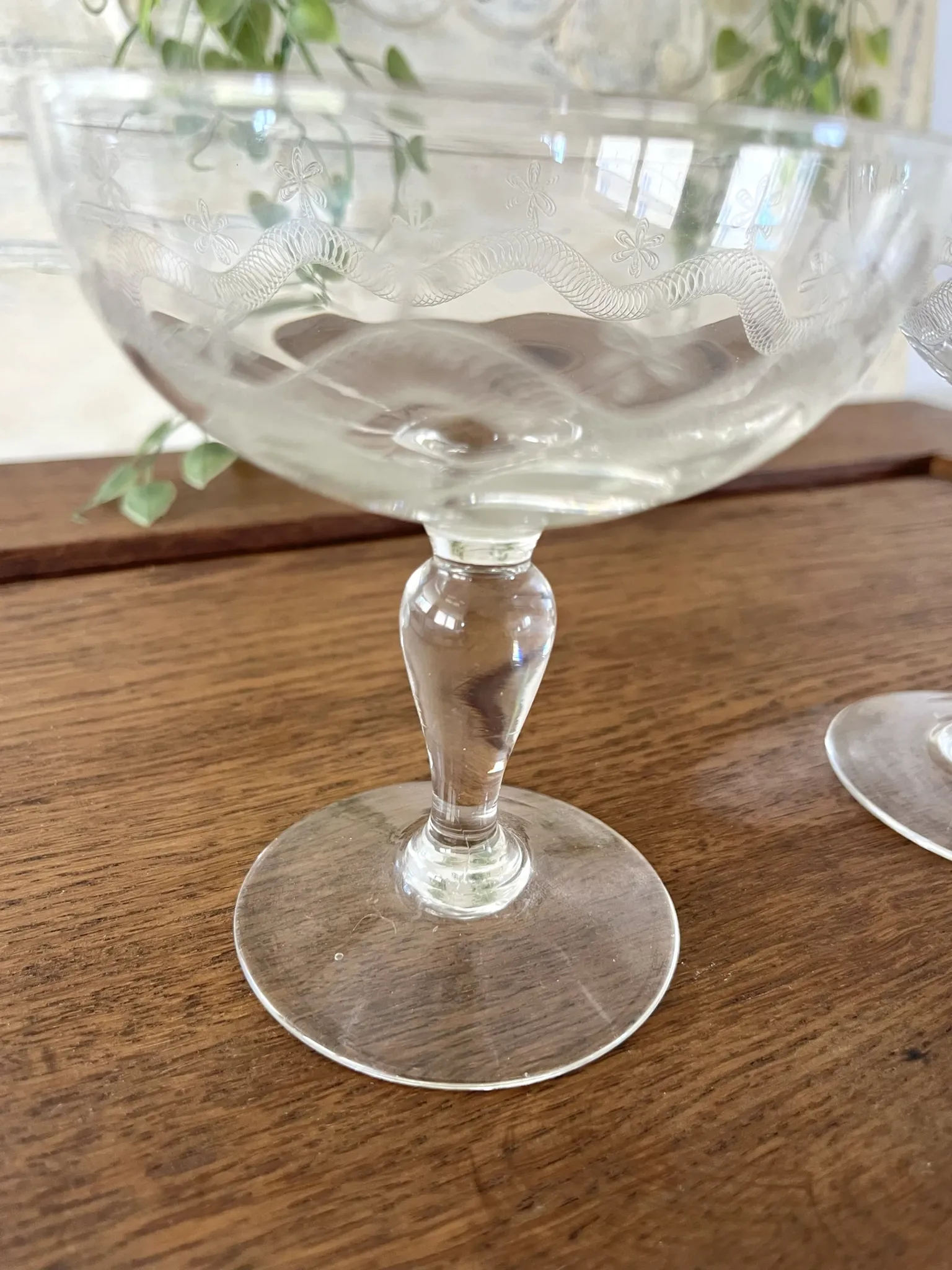 Champagne glasses coupe glasses set of 2 etched floral design crystal