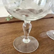 Champagne glasses coupe glasses set of 2 etched floral design crystal