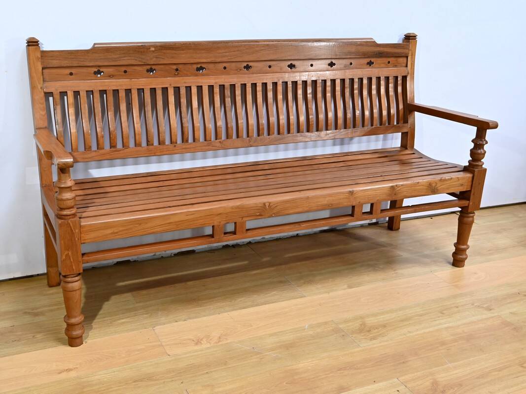 Antique colonial teak veranda bench – mid-20th century