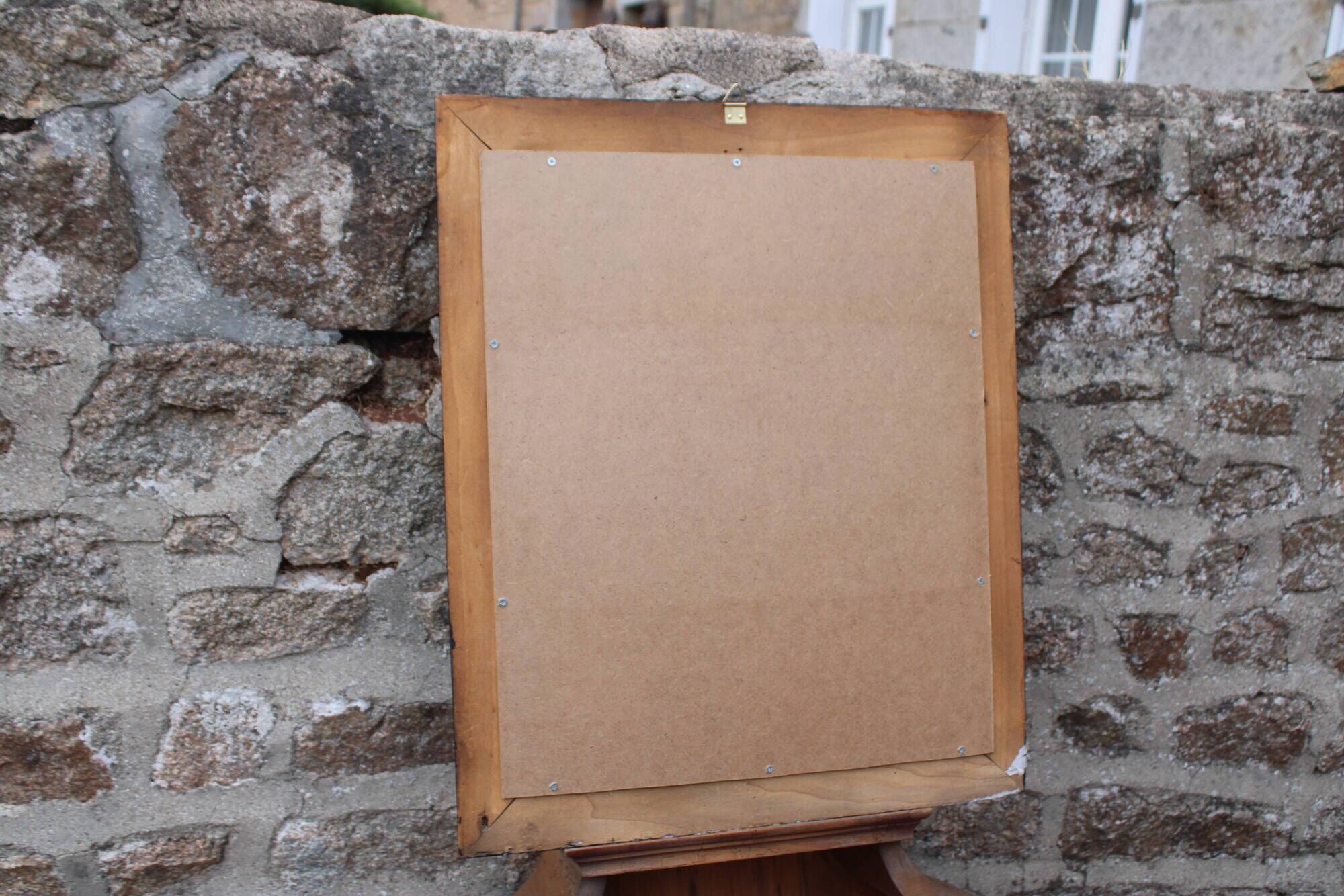 Vintage black and gold wooden mirror with a pediment – Napoléon III style