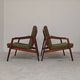 Pair of wooden armchairs Uluv green fabric 1960