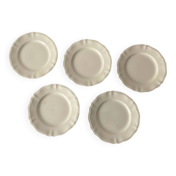 Lot de 5 assiettes plates Sarreguemines – Faïence blanche – Bor