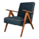 Chaise compas restaurée, tissu jaune canari, fil rose, teck, 1960