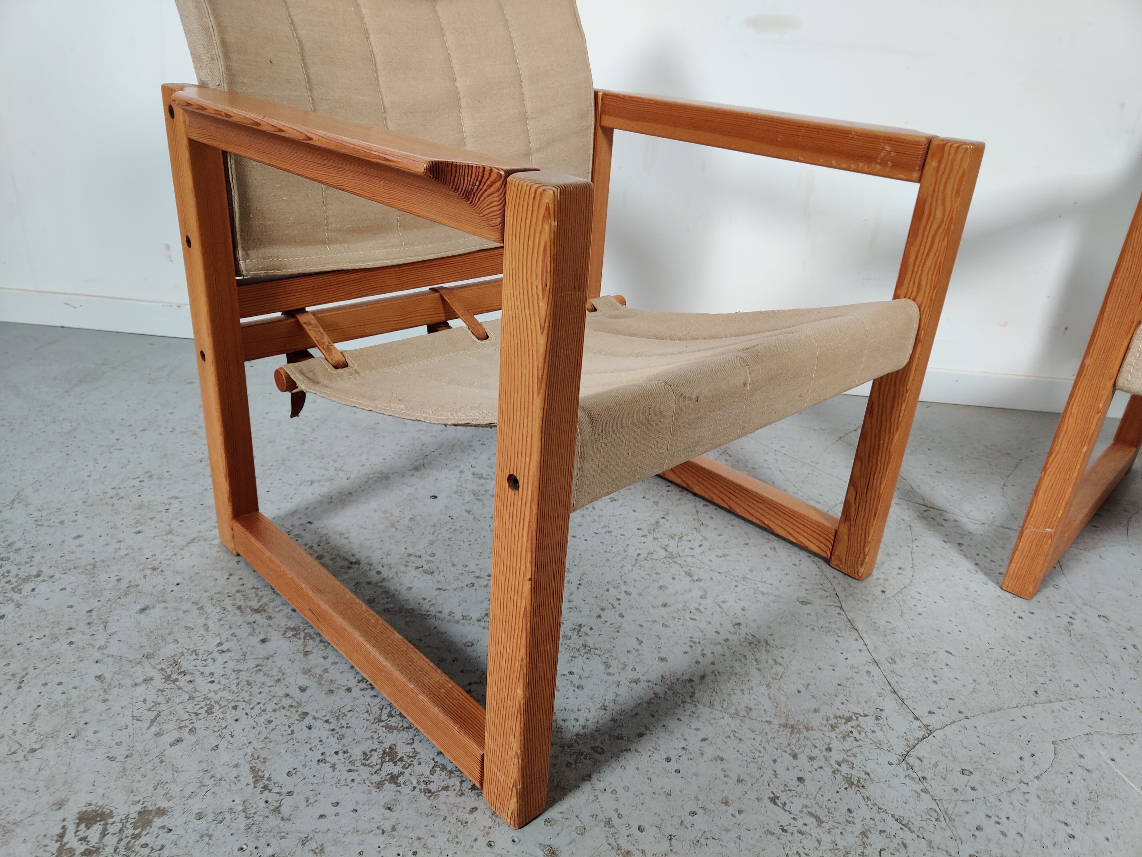 Pair of pine "safari" armchairs by Karin Mobring, 80s