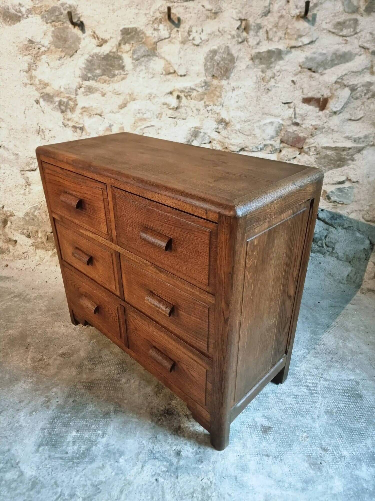 Vintage French Oak Chest of Drawers – 1930s, Solid Oak Storage Cabinet with Four Drawers