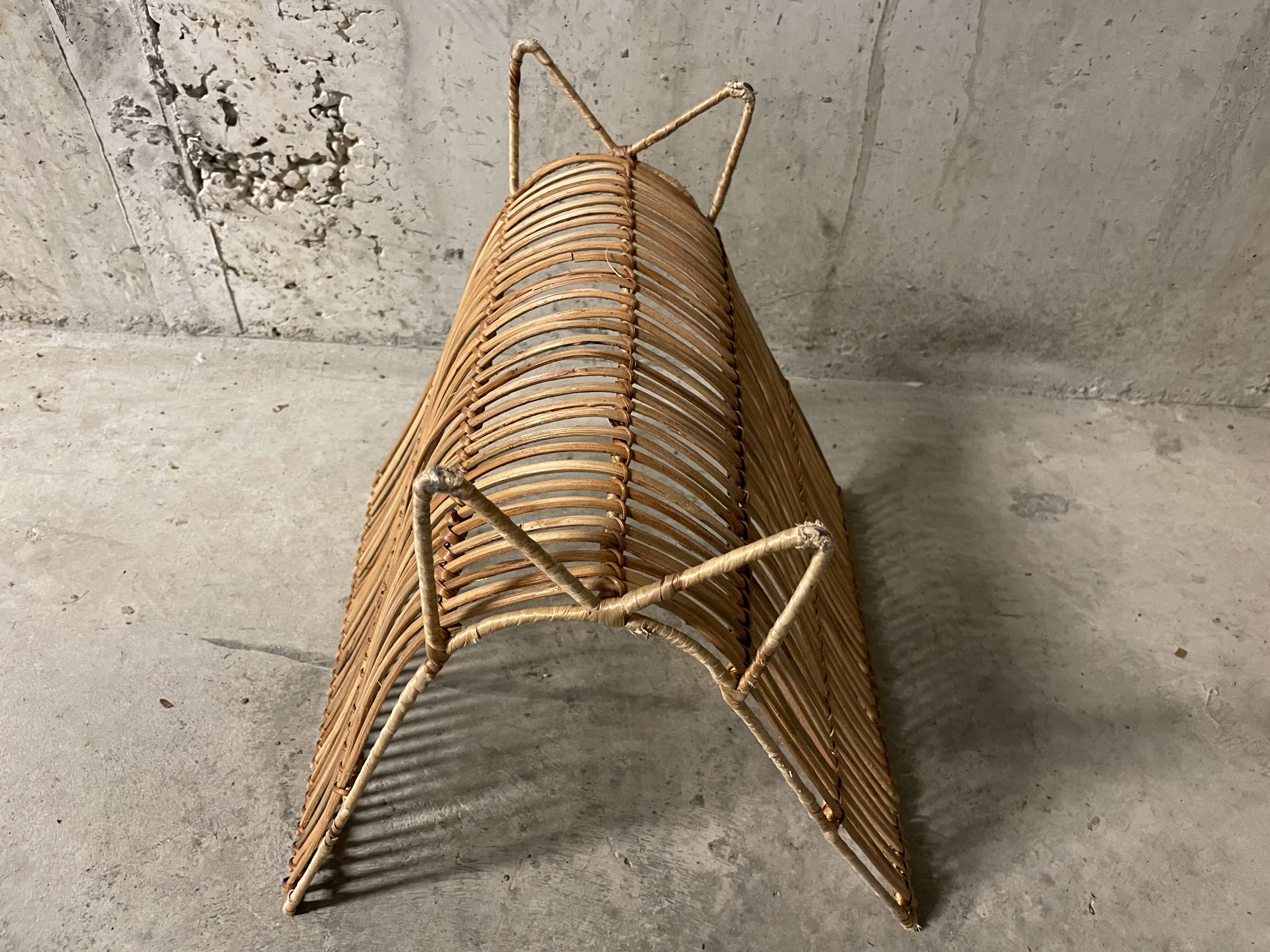 Rattan magazine rack from the 60s