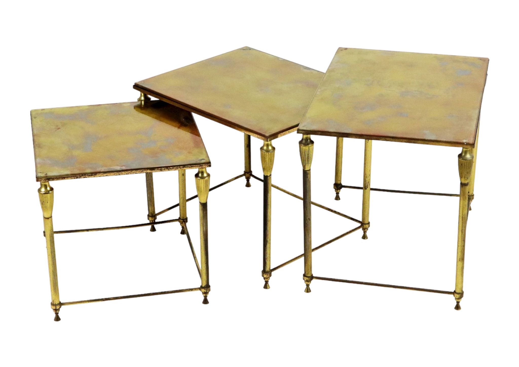 Vintage nesting table set france marbled glass copper plated metal fifties