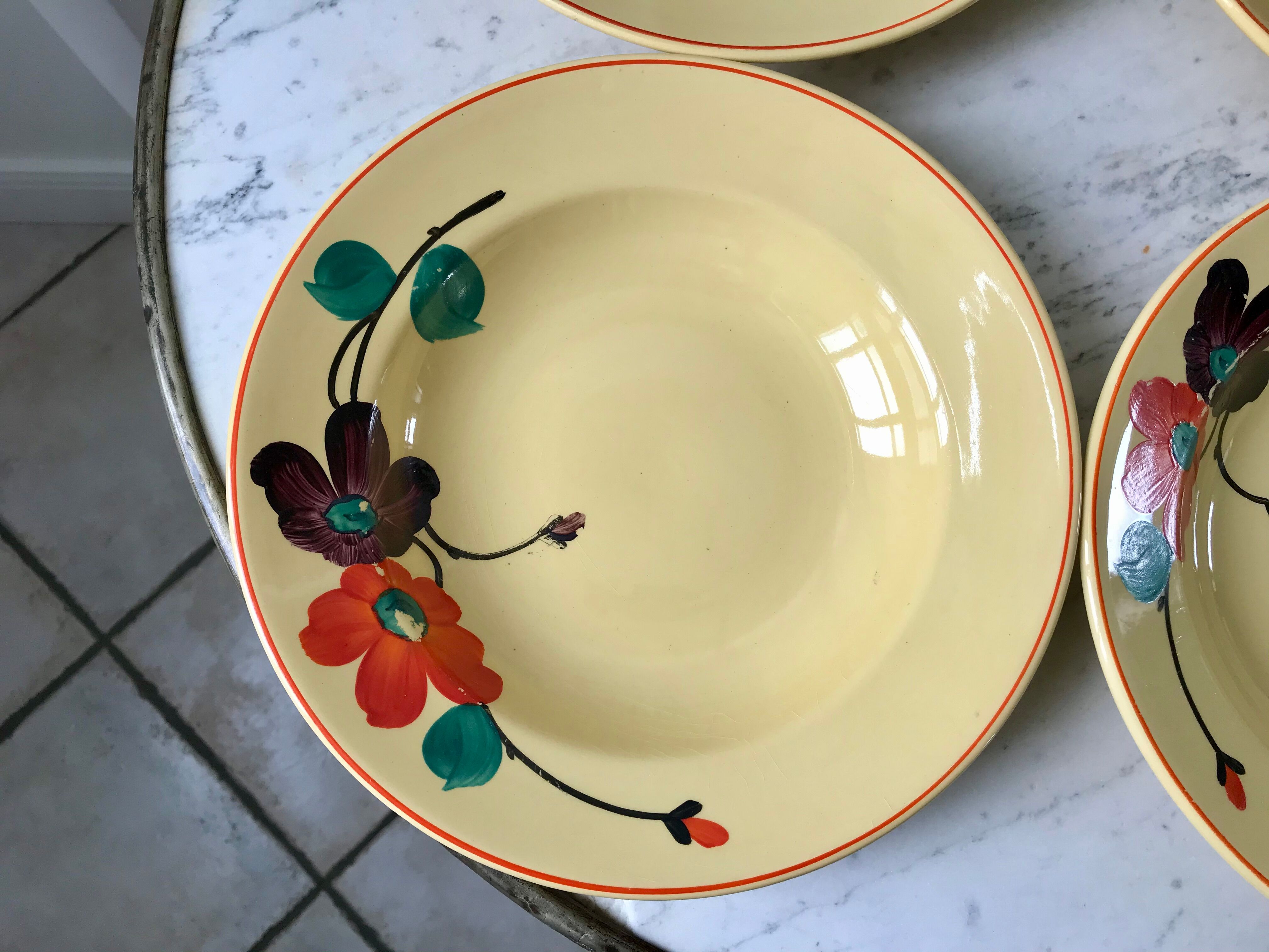 Lot of 4 hollow plates digoin sarreguemines model "ginette" years 30-40