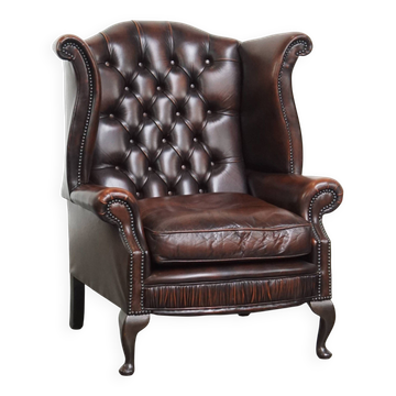 Brown Cowhide Leather Chesterfield Wingback Chair