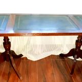 English coffee table, green leather