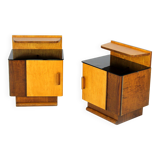 Restored Art Deco Nightstands with Black Glass Tops, 1950s, Set of 2