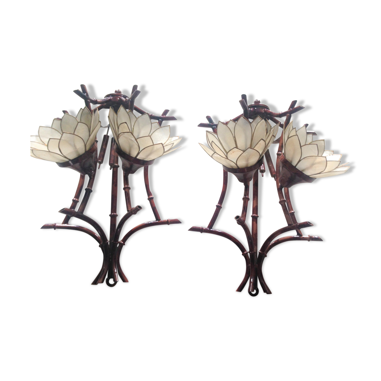 Pair of vintage appliques in metal and mother-of-Pearl