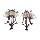 Pair of vintage appliques in metal and mother-of-Pearl