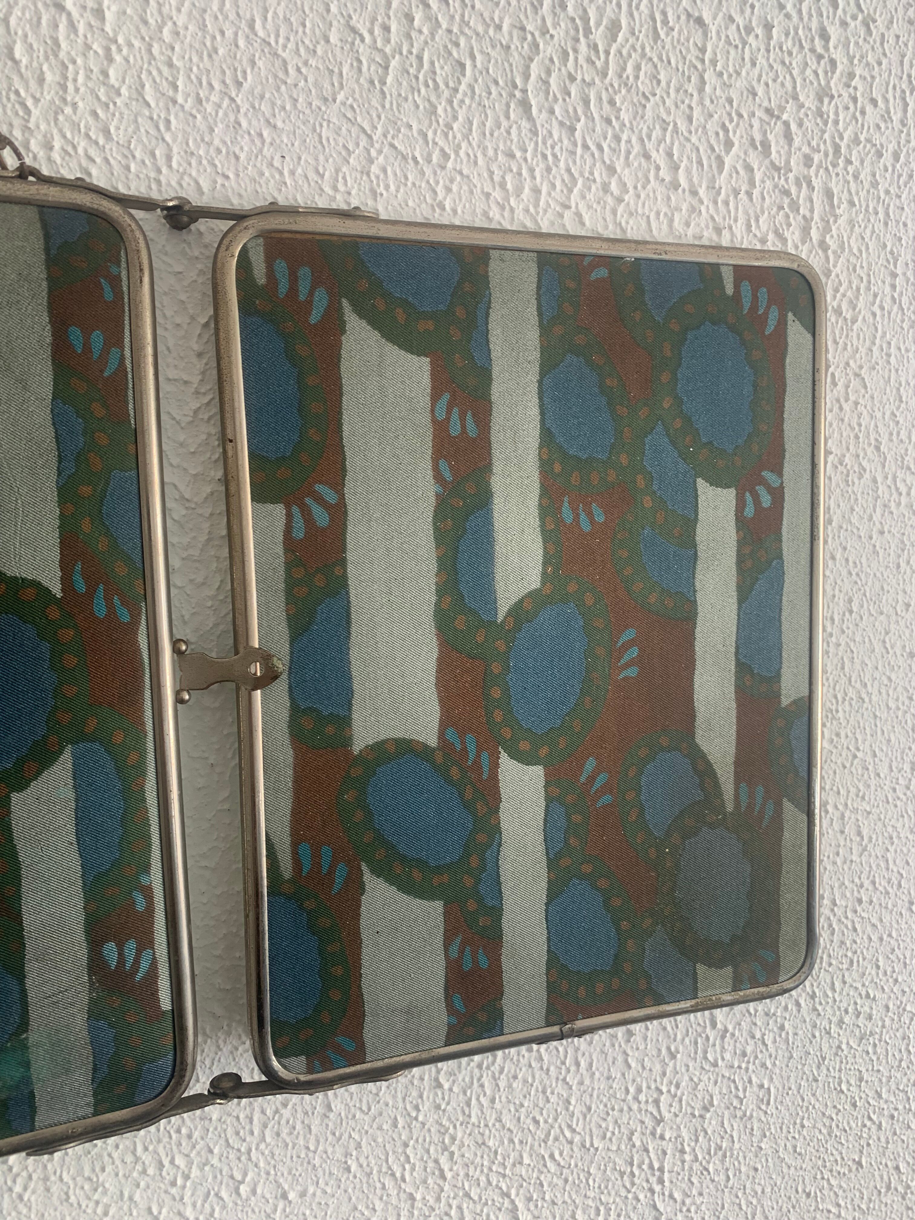 Vintage mirror 1930 triptych beveled barber Art Deco fabric - 28 x 68 cm