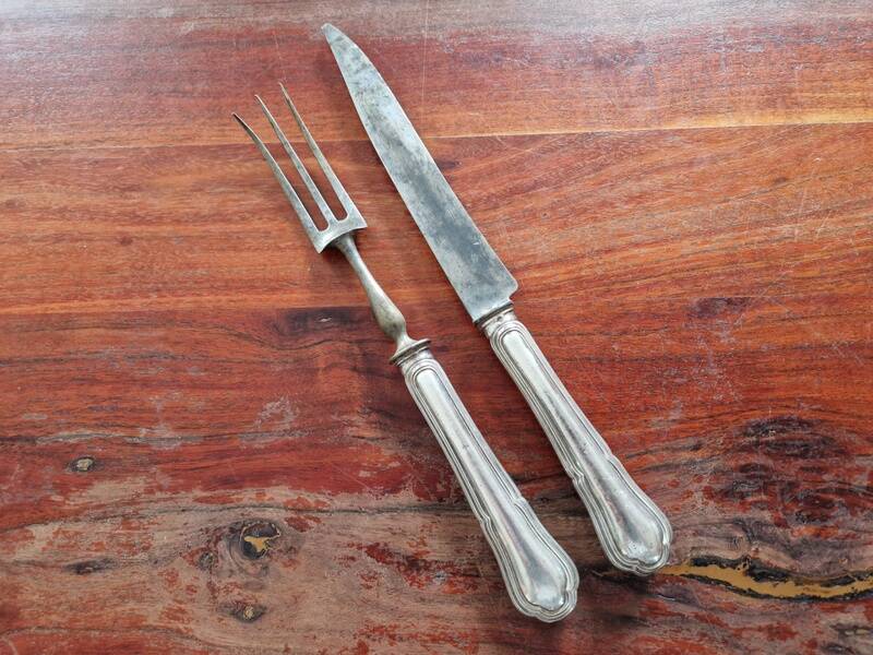 Service carving set with hollow silver handle - Spatours model