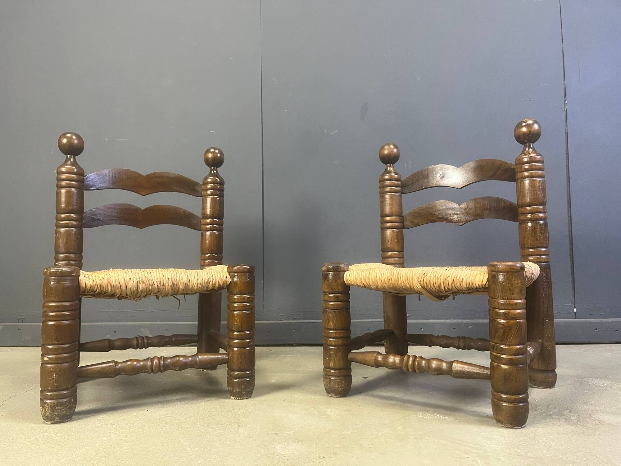 Charles Dudouyt (attr) brutalist children's chairs, set of 2, 1960s