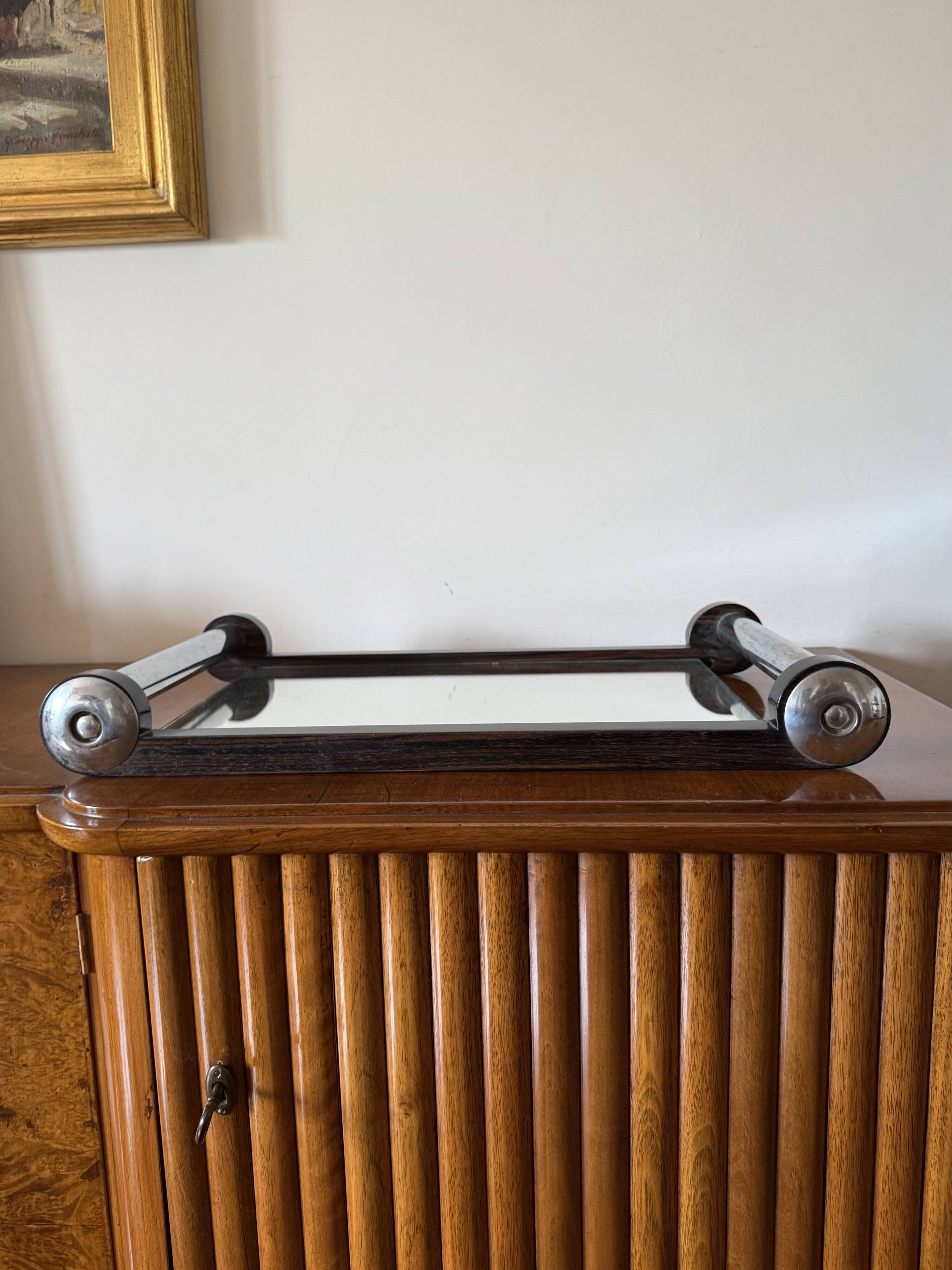 Art Deco wood mirrored tray, France 1930s
