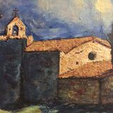 Table oil on landscape canvas