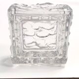 Vintage Square Transparent Molded Thick Glass Ashtray - Trinket Bowl, Italy