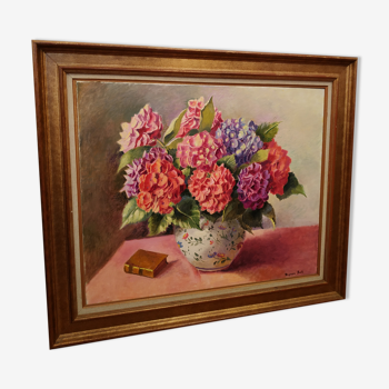 Peinture bouquet d'hortensias