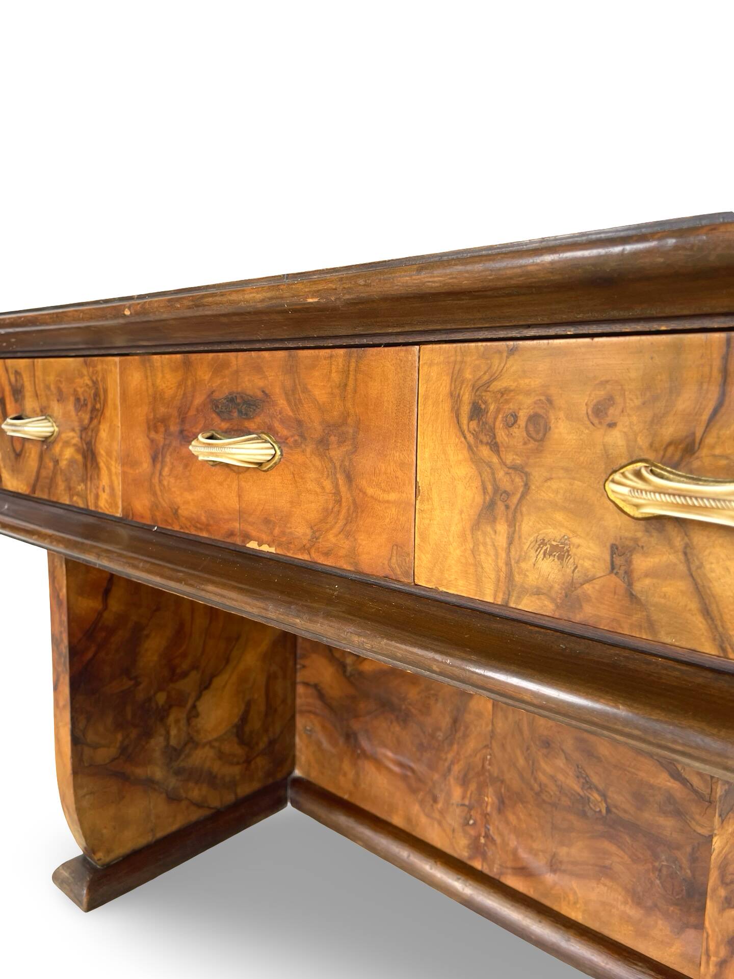 Italian burl walnut art deco console table, 1930s.