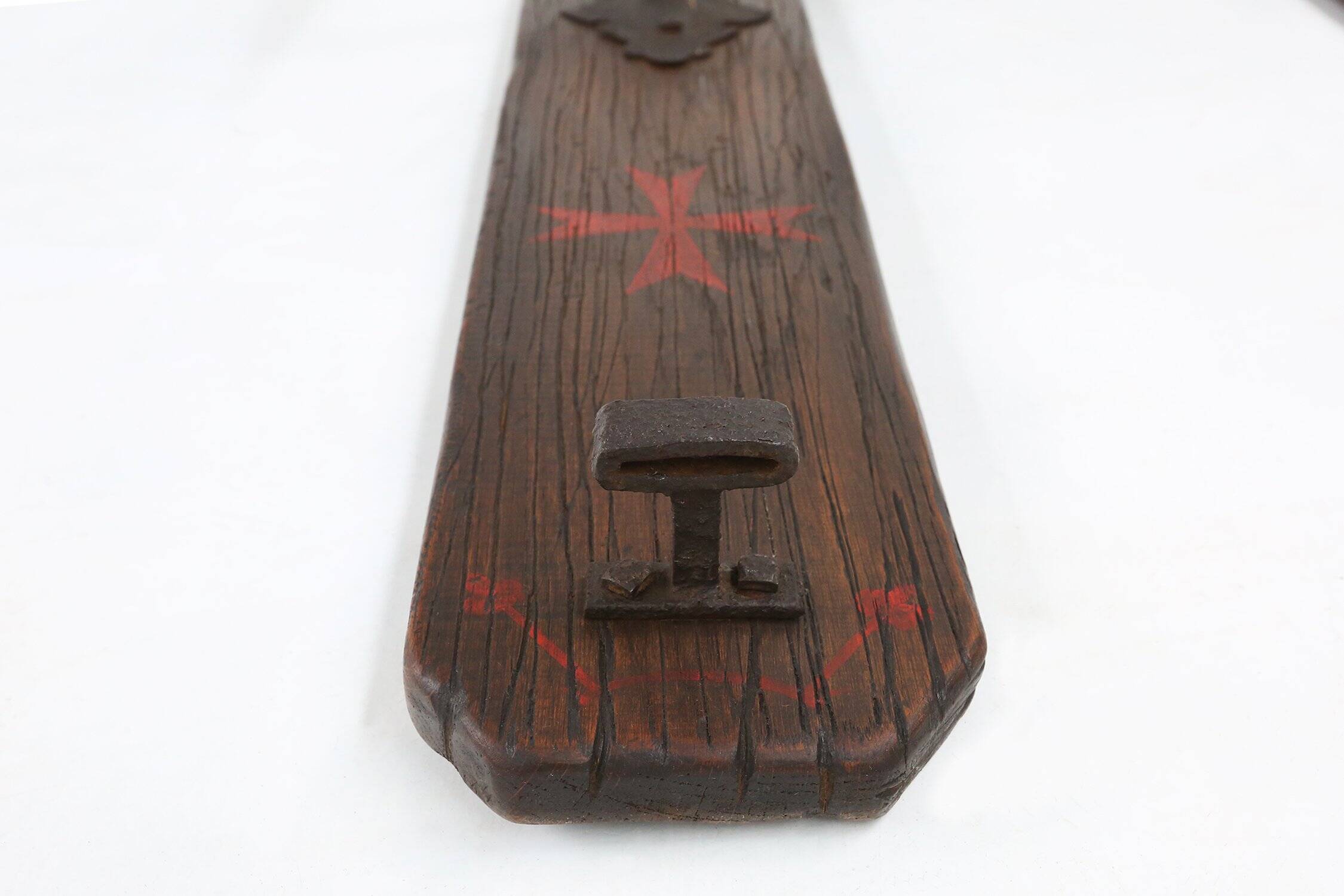 French 20th Century Large Wrought‑Iron Medieval Revival Wall Lamp with Swor