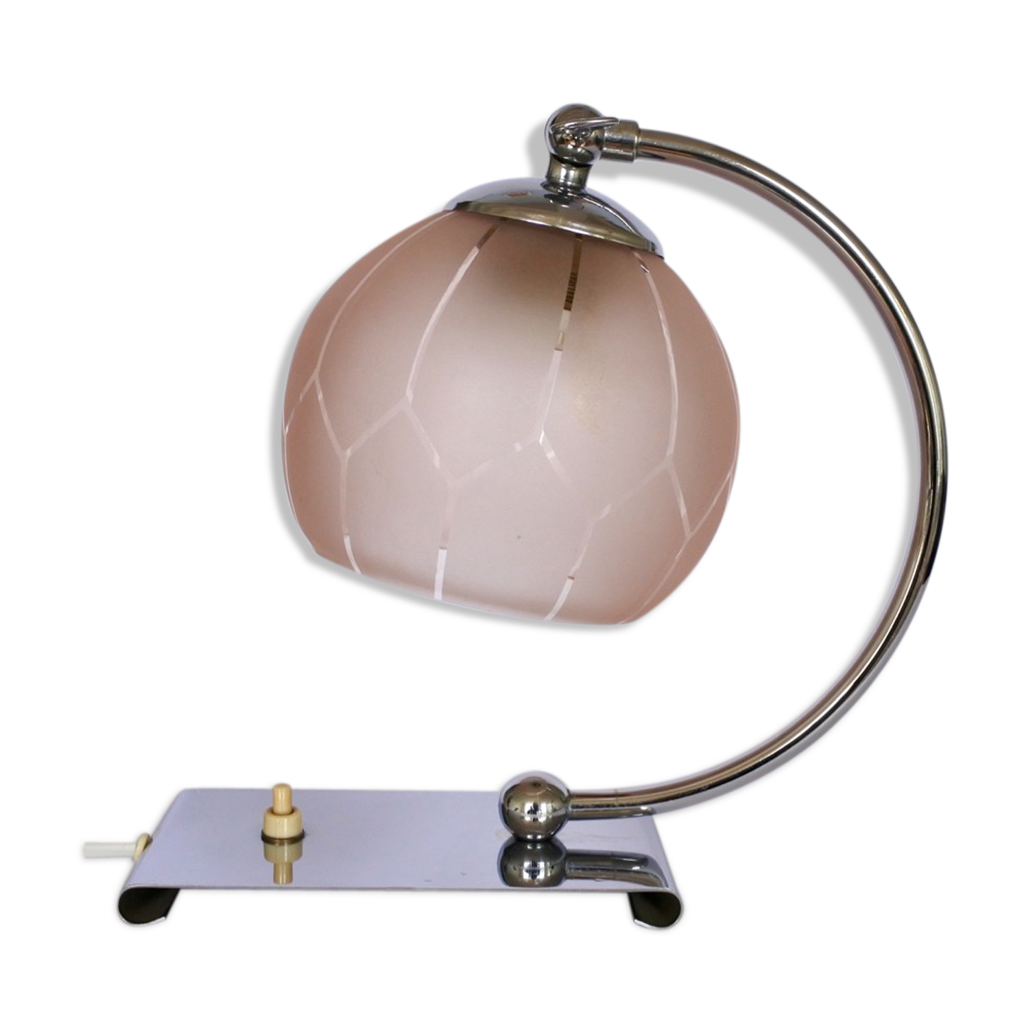 Art deco chrome and pink glass table light