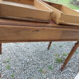 Old wooden desk, red felt top