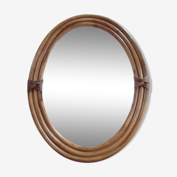 Oval mirror in rattan - 48x37cm