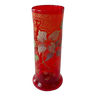 Vase Rouleau Legras en Verre Rouge Soufflé, Motif Émaillé, Décor Pavot