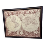 Vintage world map / world map in wooden frame