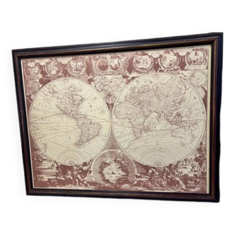 Vintage world map / world map in wooden frame