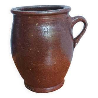 Old pot with 1 handle glazed stoneware