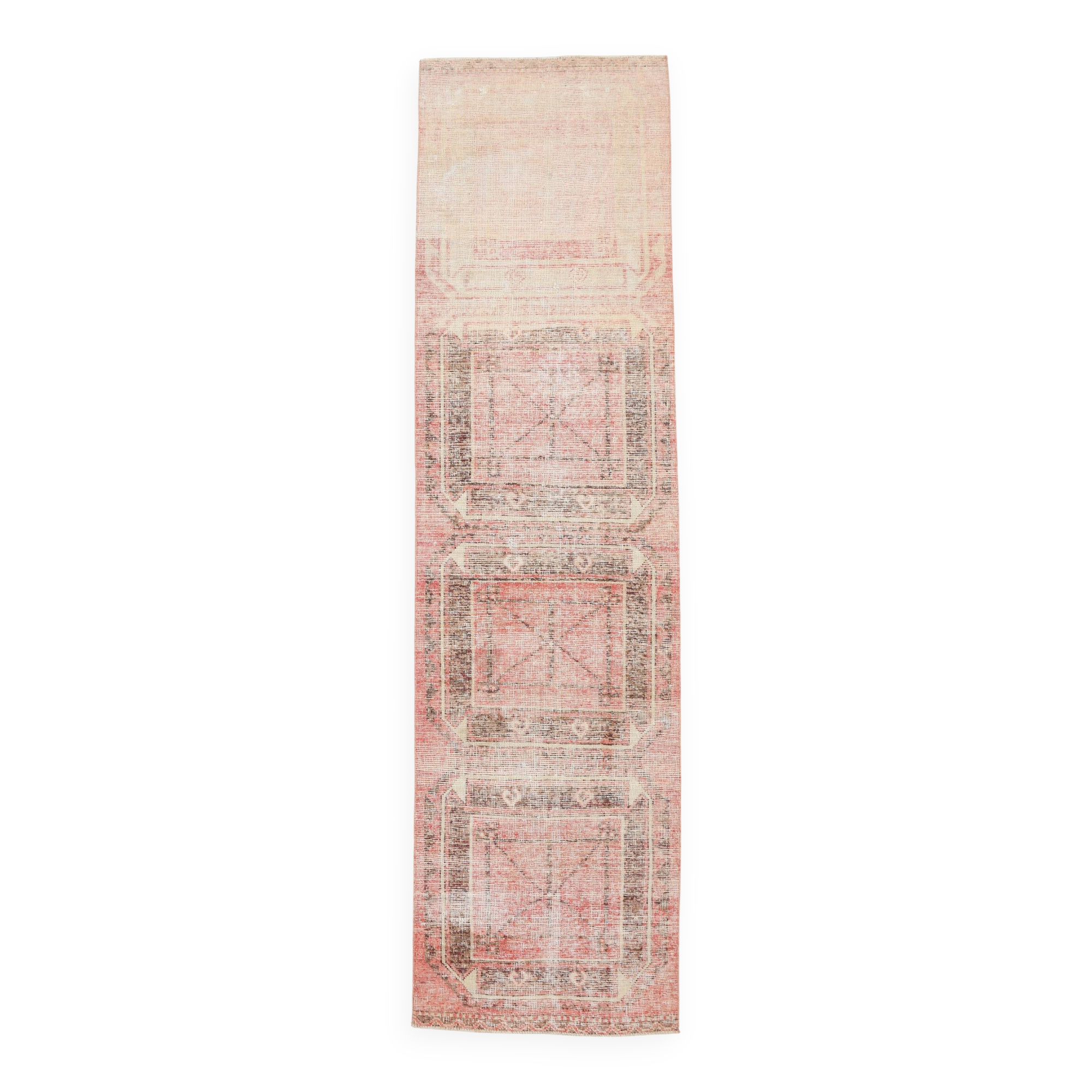 3x10 Turkish Pale Red & Pink Vintage Runner Rug, 83x313Cm