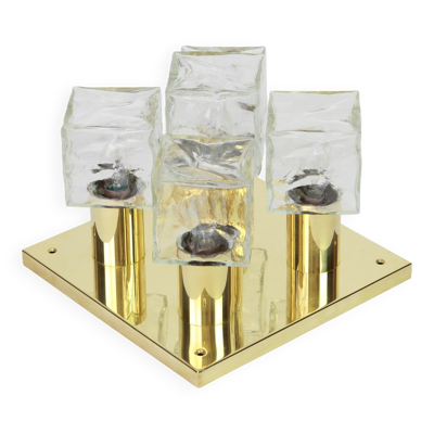 Grand plafonnier en verre glace Murano par Kalmar, Autriche, années 1960