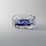 Vintage Murano Glass Ashtray: clear glass with cobalt-blue bubble, mid-century Italian design